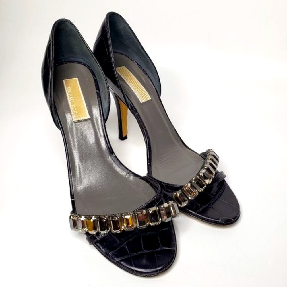 Michael Kors Izzy Jewel Embellished Open Toe Heels 7.5
